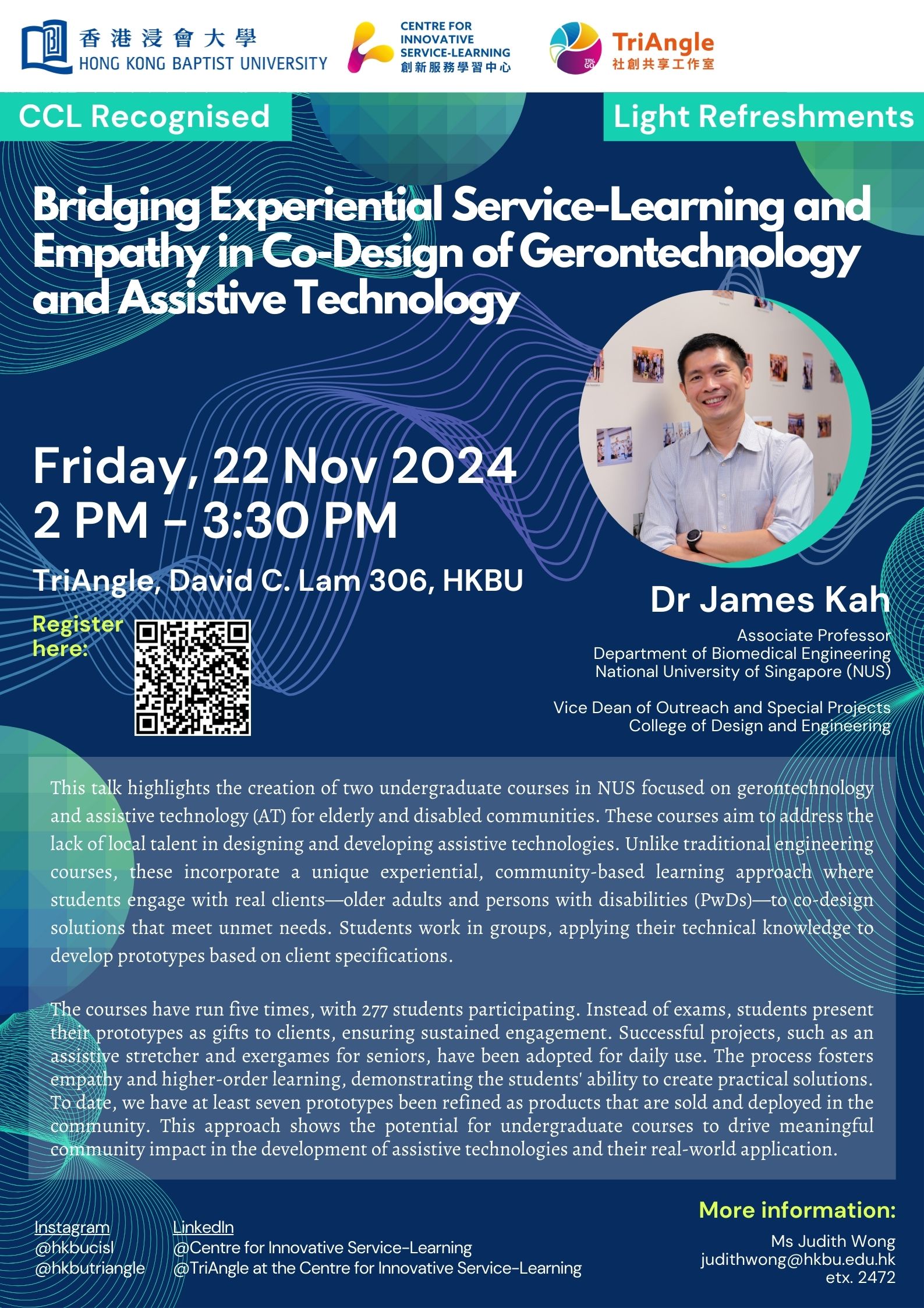 Poster of [CCL Talk] Bridging Experiential Service-Learning and Empathy in Co-Design of Gerontechnology and Assistive Technology