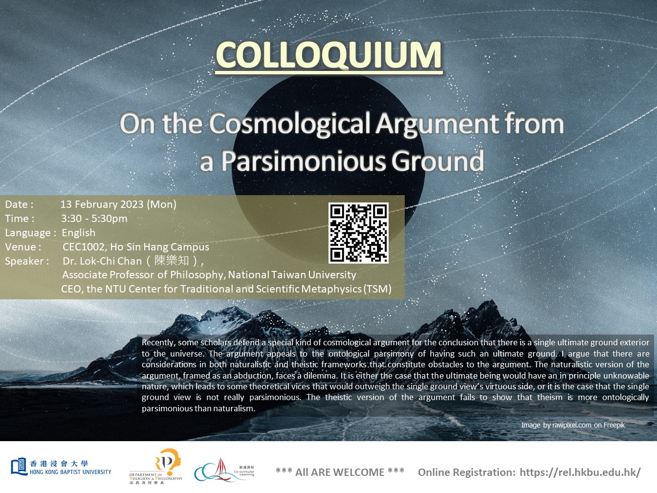 Poster of COLLOQUIUM : On the Cosmological Argument from a Parsimonious Ground